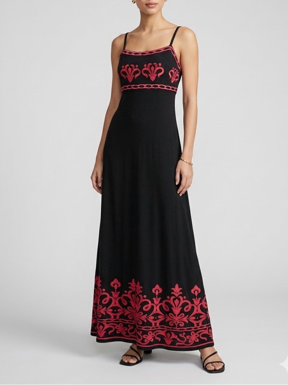 NWT INC International Concepts Black Embroidered Cotton Maxi Dress Size M